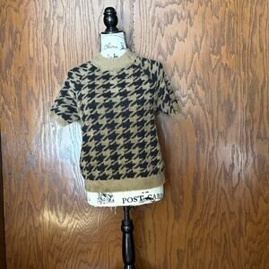 Elie Tahari Houndstooth Knit Top Short Sleeve Sweater Size S